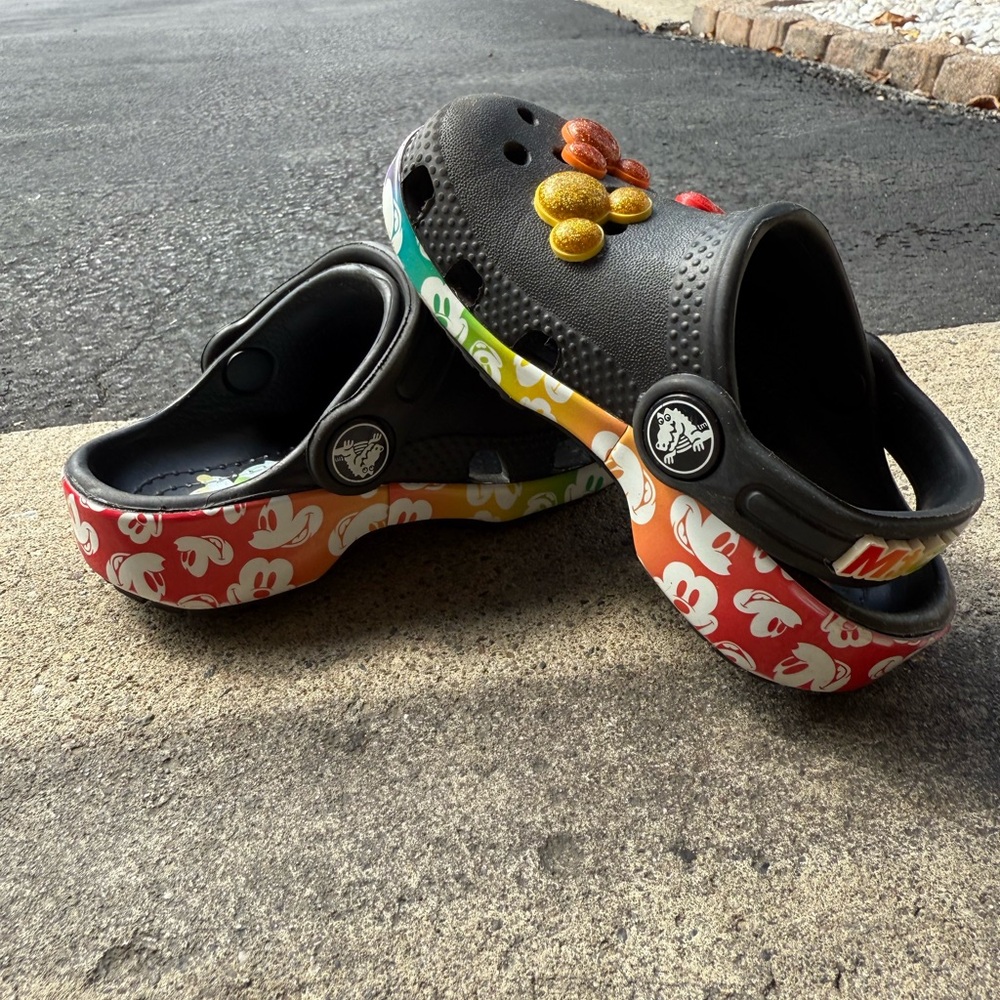 Disney Kids Black and Colorful Mickey Mouse Slippers